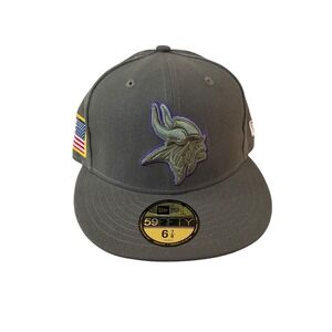 New Era 59FIFTY Minnesota Vikings NFL Hat Cap Size 6 7/8 Military Green US Flag